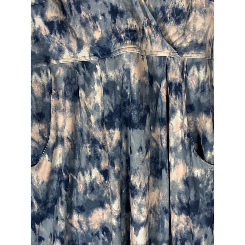 Eddie Bauer Blue Watercolor Fit Flare Dress Sleeveless Pockets Medium - Picture 2 of 9